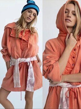 Free People Sadie Surplus Knit Jacket Oversize Utility Hoodie Mini Dress XS $148